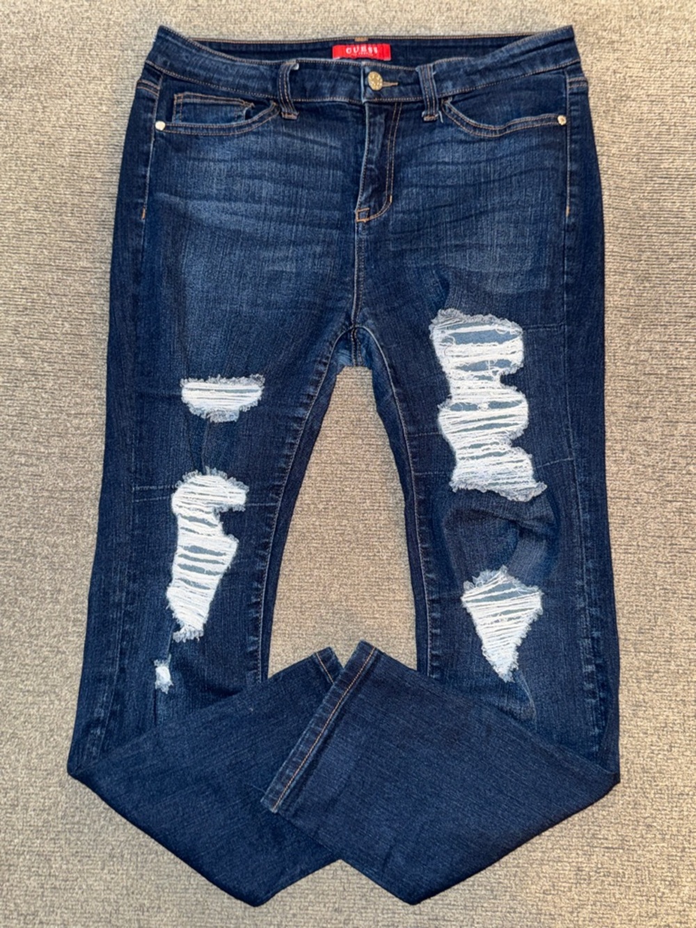 Guess Navy Blue Ripped Ankle Jeans